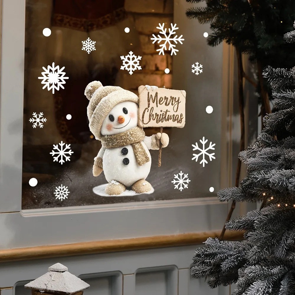 Home Bathroom Window - Christmas Window Stickers Cartoon Santa Snowman