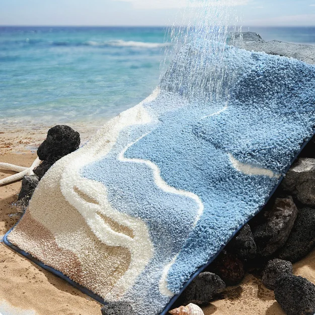 Home Bathroom Carpet - Tufted Sea Pattern Bedroom Rug Soft