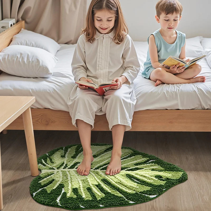 Home Bathroom Carpet - VIKAMA Non-Slip Bath Mat Green Leaf