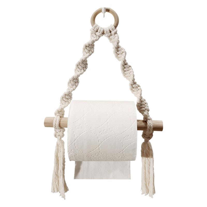Home Bathroom Towel Dispenser - Hand Woven Wooden Toilet Paper Holder
