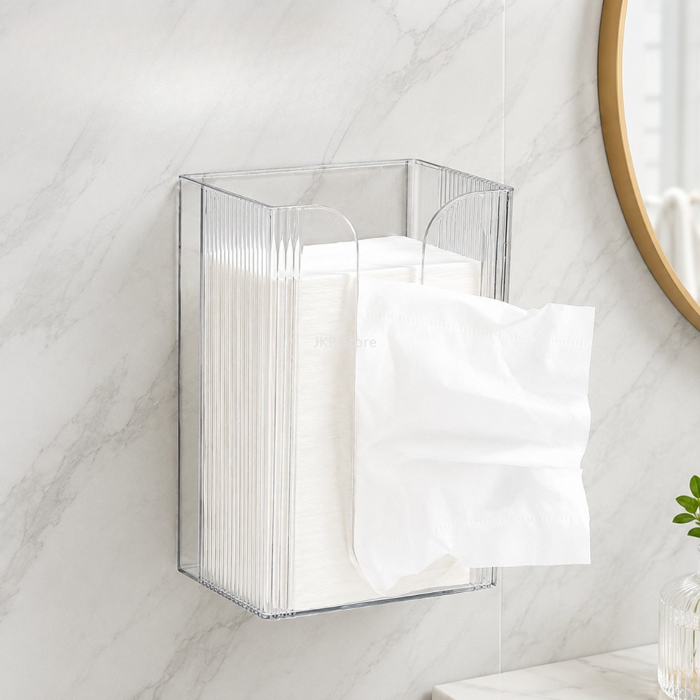 Home Bathroom Towel Dispenser - Transparent Wall Mounted Tissue Box Holder