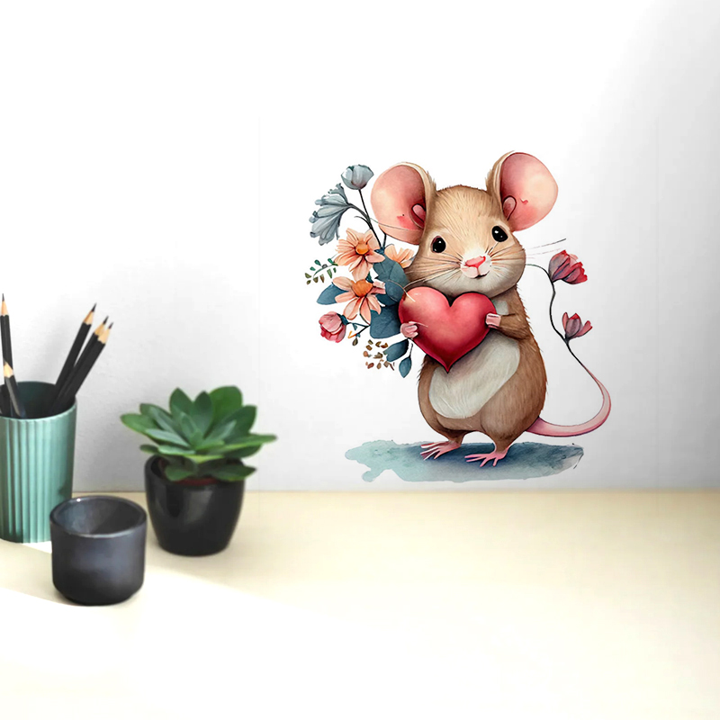 C228# Cute Mouse Wall Sticker  - Home Bathroom Wall Tiles ulasan dan harga