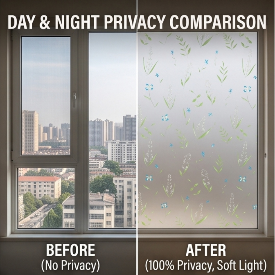 Self Adhesive Fresh Floral Lea - Home Bathroom Window ulasan dan harga