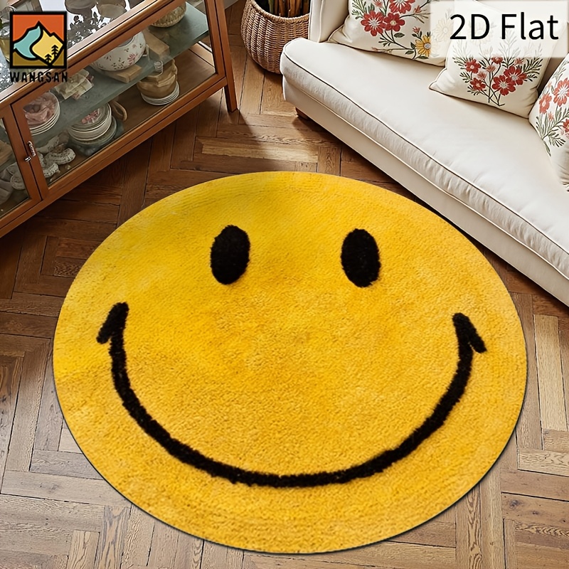 2D Round Flannel Rug Smiley Fa - Home Bathroom Carpet ulasan dan harga