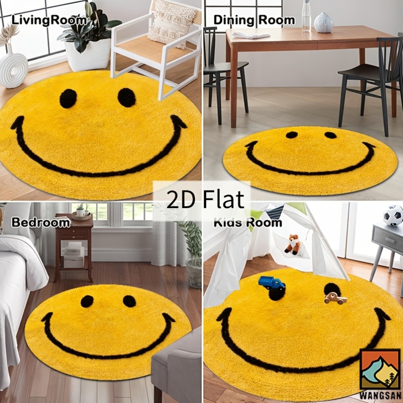 2D Round Flannel Rug Smiley Fa - Home Bathroom Carpet ulasan dan harga