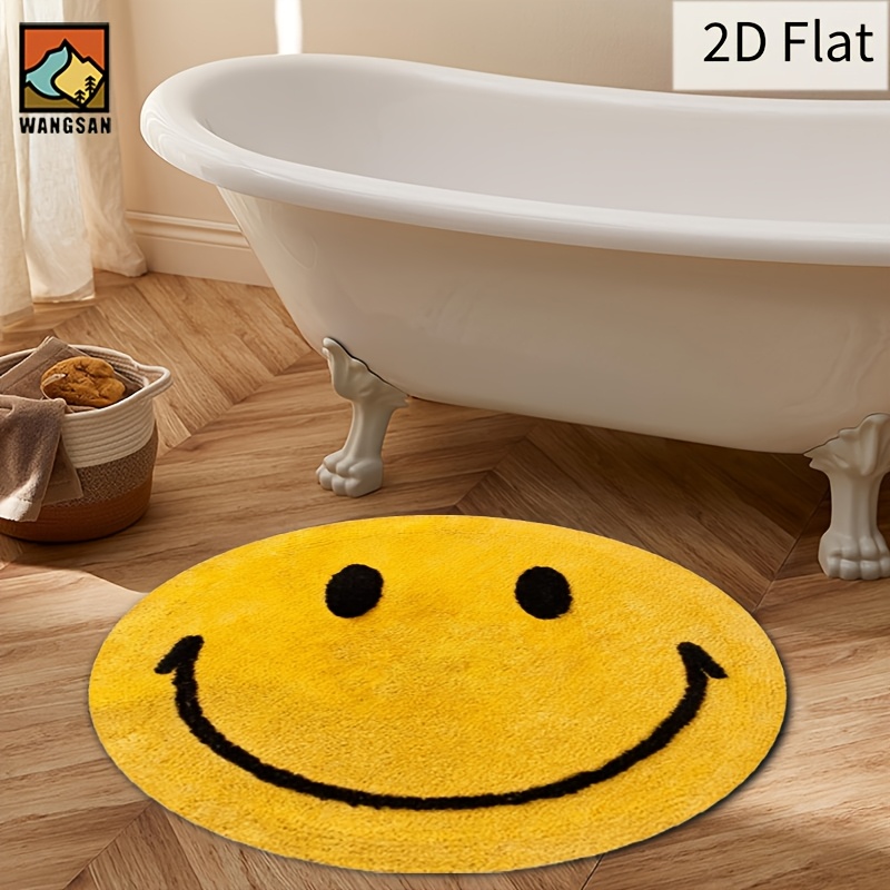 2D Round Flannel Rug Smiley Fa - Home Bathroom Carpet ulasan dan harga