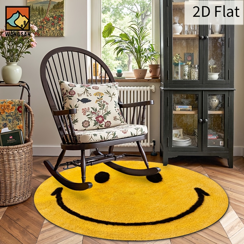 2D Round Flannel Rug Smiley Fa - Home Bathroom Carpet ulasan dan harga