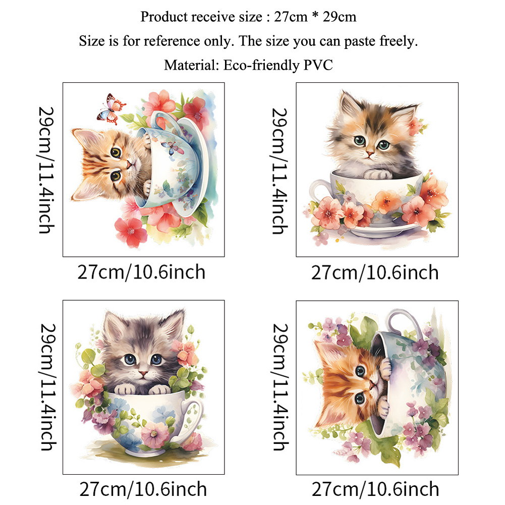 Cute Tea Cup Cat Flower Wall S - Home Bathroom Tiles ulasan dan harga