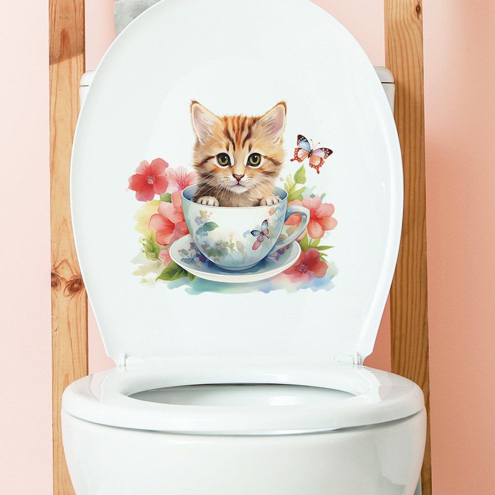 Cute Tea Cup Cat Flower Wall S - Home Bathroom Tiles ulasan dan harga