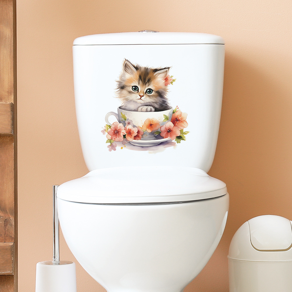 Cute Tea Cup Cat Flower Wall S - Home Bathroom Tiles ulasan dan harga