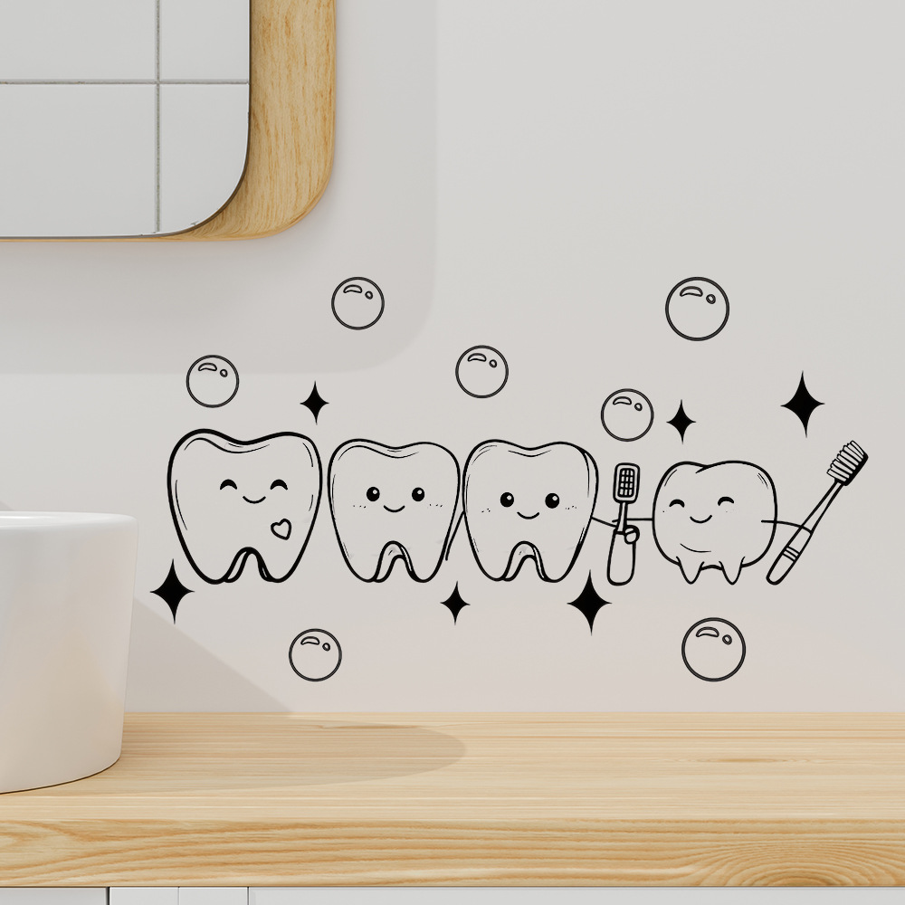 Cartoon Tooth Design Wall Stic - Home Bathroom Wash Basin ulasan dan harga