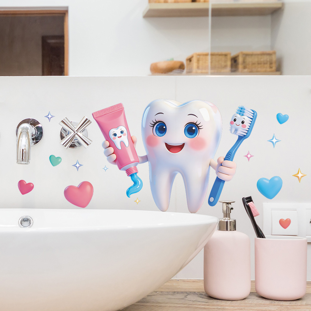 Cartoon Tooth Design Wall Stic - Home Bathroom Wash Basin ulasan dan harga