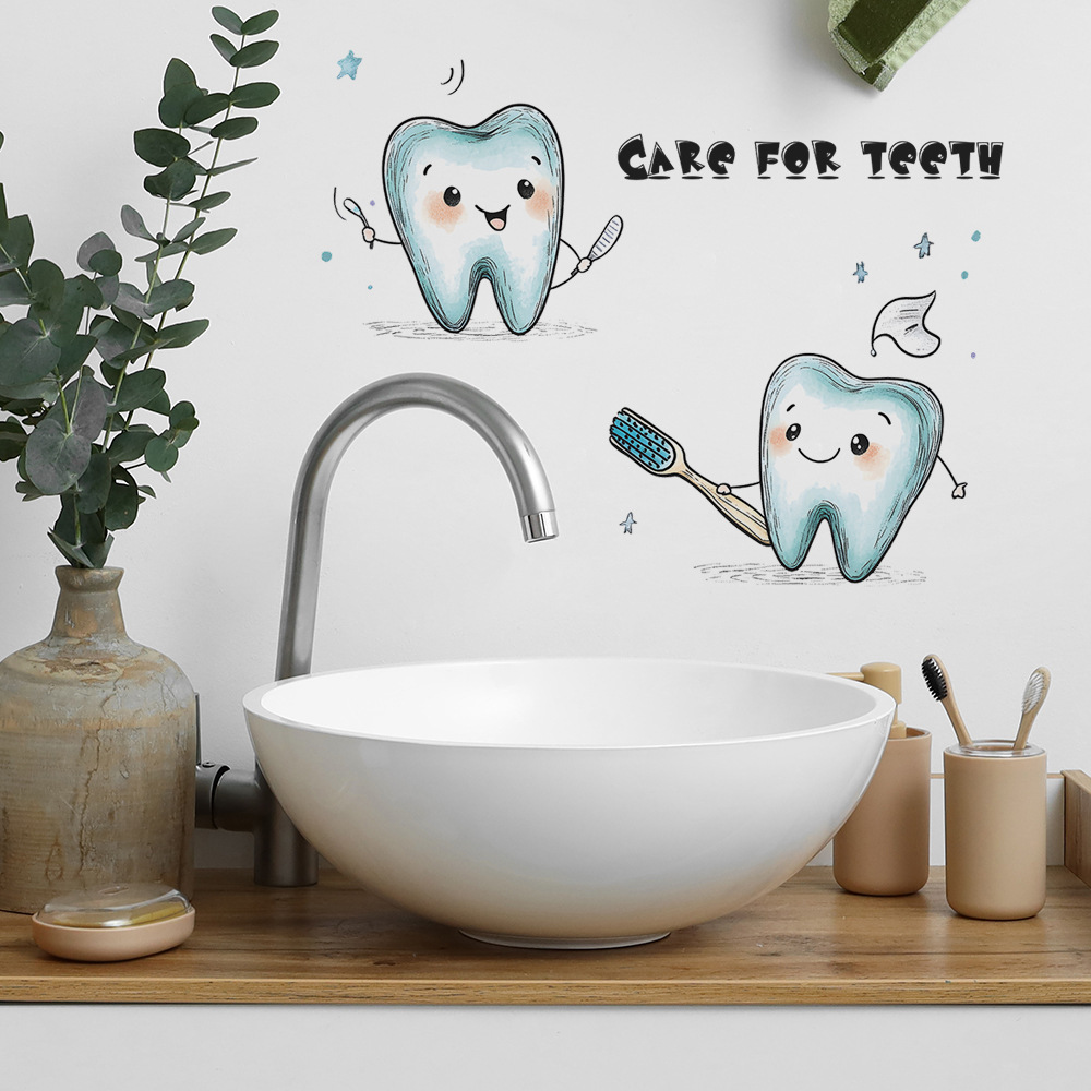Cartoon Tooth Design Wall Stic - Home Bathroom Wash Basin ulasan dan harga