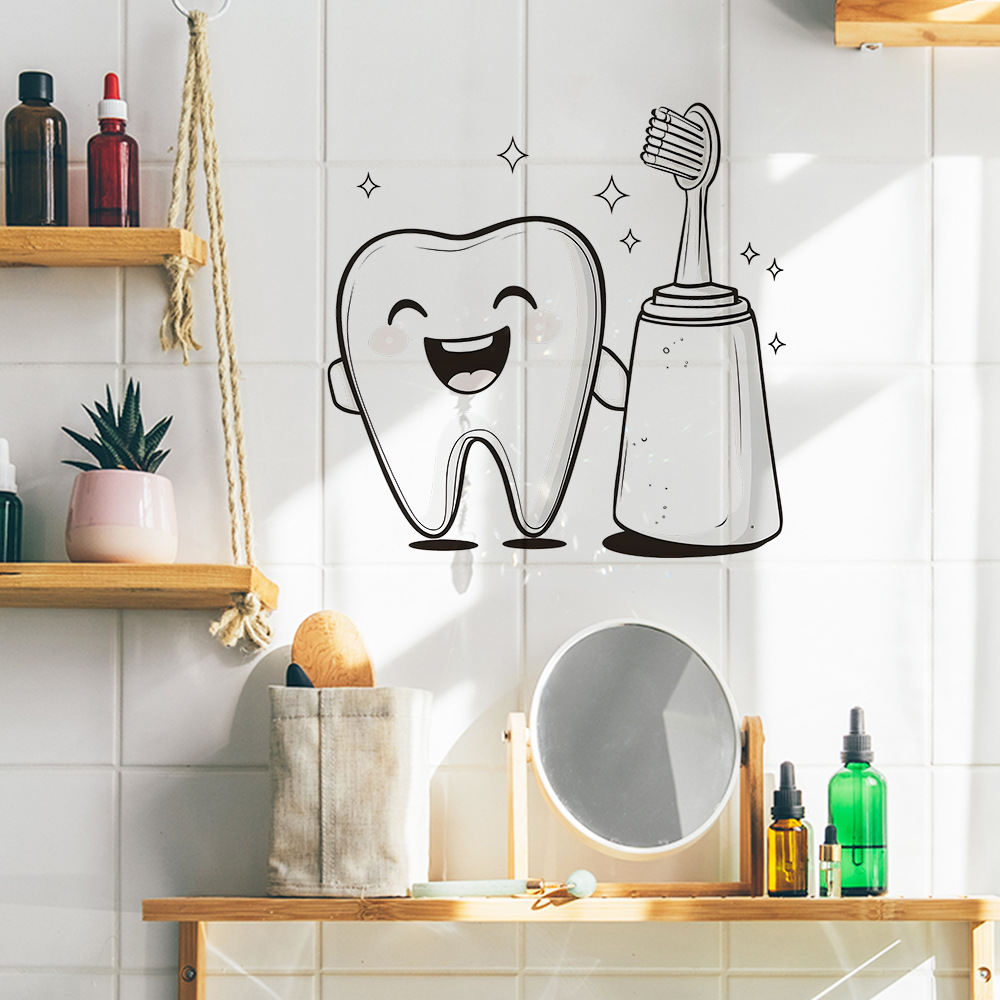 Cartoon Tooth Design Wall Stic - Home Bathroom Wash Basin ulasan dan harga