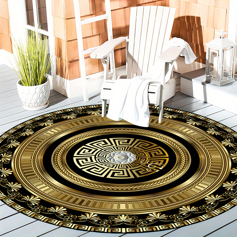 Greek Key Pattern Round Rug Fl - Home Bathroom Carpet ulasan dan harga